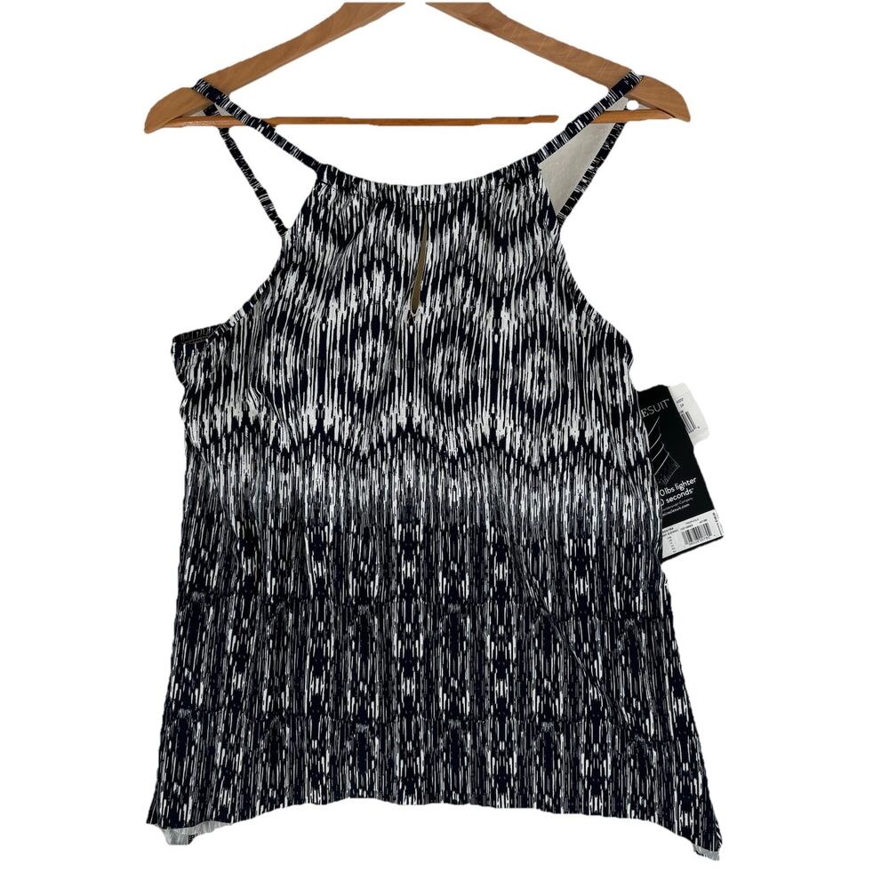 Miraclesuit Silver Shores Peephole Tankini Top Sz 16 MSRP $140 Midnight Blue NWT